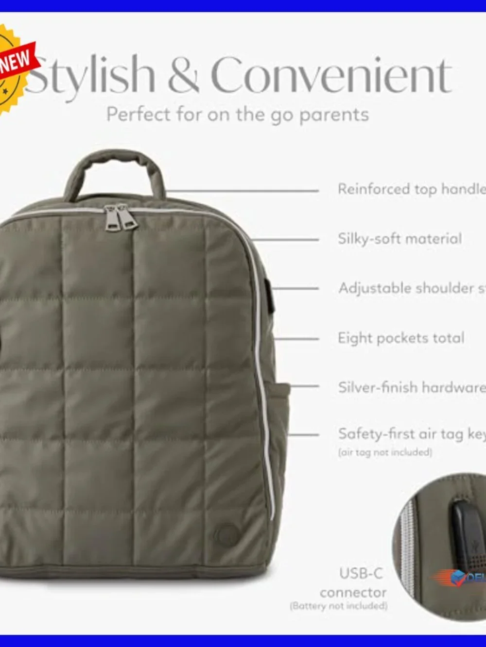 Large Travel Diaper Backpack Set with USB-C Port, Changing Pad, Bottle Bag